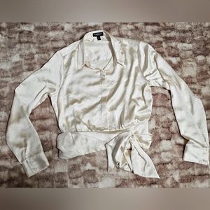 EXPRESS Satin Soft Gold Tie Front Top Banded Portofino Blouse Shirt Medium